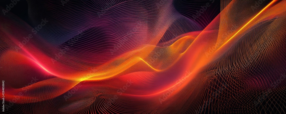 Abstract colorful wave pattern with vibrant red and orange lines on dark background Abstract colorful wave pattern with vibrant red and orange lines on dark background