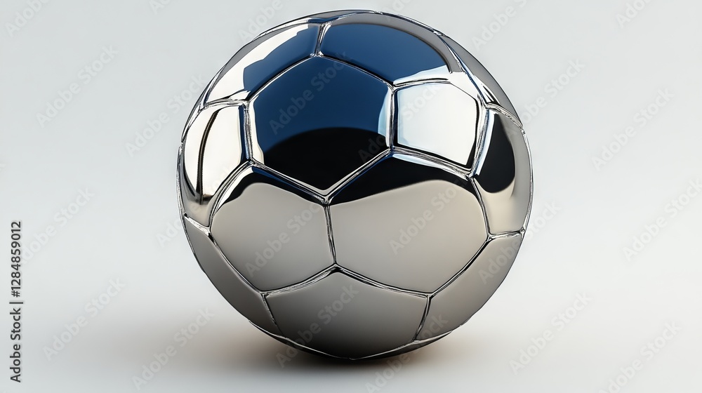Fototapeta premium The soccer ball's design includes dark hexagons with white borders on a light background, showcasing a sleek, geometric pattern that emphasizes its symmetrical and futuristic aesthetics