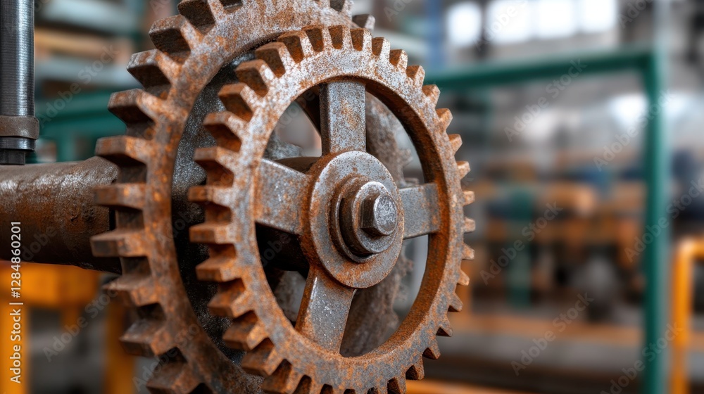 Rusty metal gears in an industrial setting, close-up view of weathered machinery. Rusty metal gears in an industrial setting, close-up view of weathered machinery.