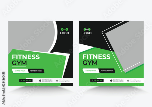 Sport Gym and Fitness Promotion Post  Social Media Template, Gym and fitness social media banner template, green black and blue 