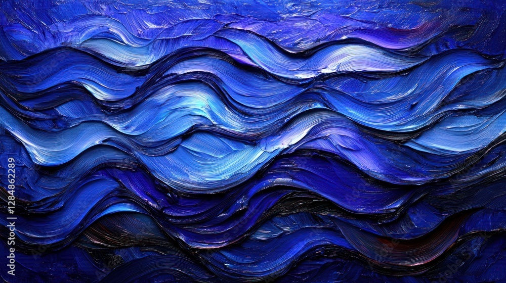 Fototapeta premium Abstract blue waves, textured paint strokes, ocean art
