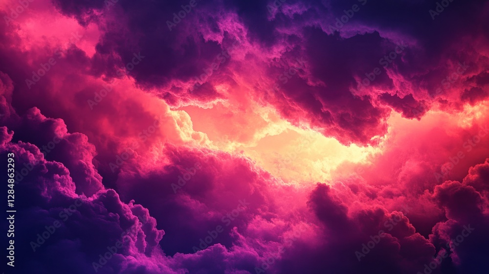 Fototapeta premium Dark red and purple sunset clouds glowing in the twilight sky, transitioning into night