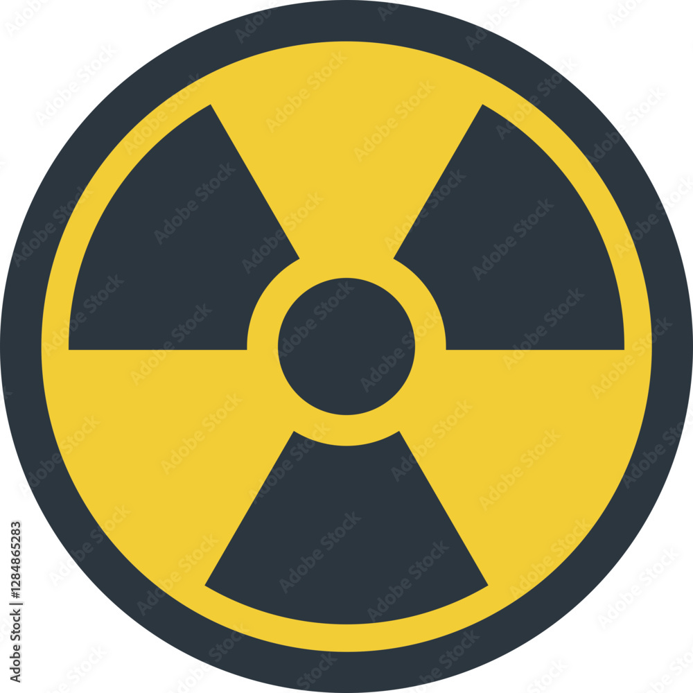 Fototapeta premium Radioactive sign. Icon of radiation or hazard nuclear waste. Radiological warfare. Yellow round vector CBRN or CBRNE symbol isolated on a white background. Caution pictogram.