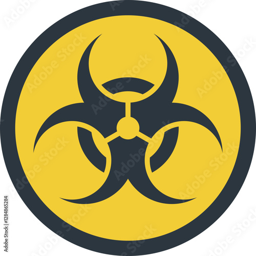Biological warfare symbol. Biohazard or toxic waste icon. Yellow round vector CBRN or CBRNE sign isolated on a white background. Biologic weapon pictogram.