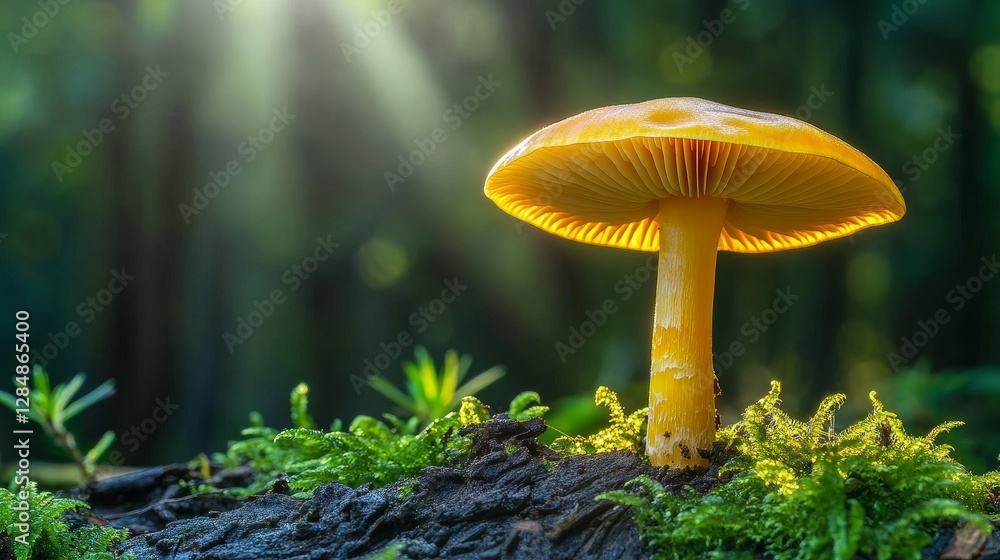 Fototapeta premium mushroom with shadow on yellow background