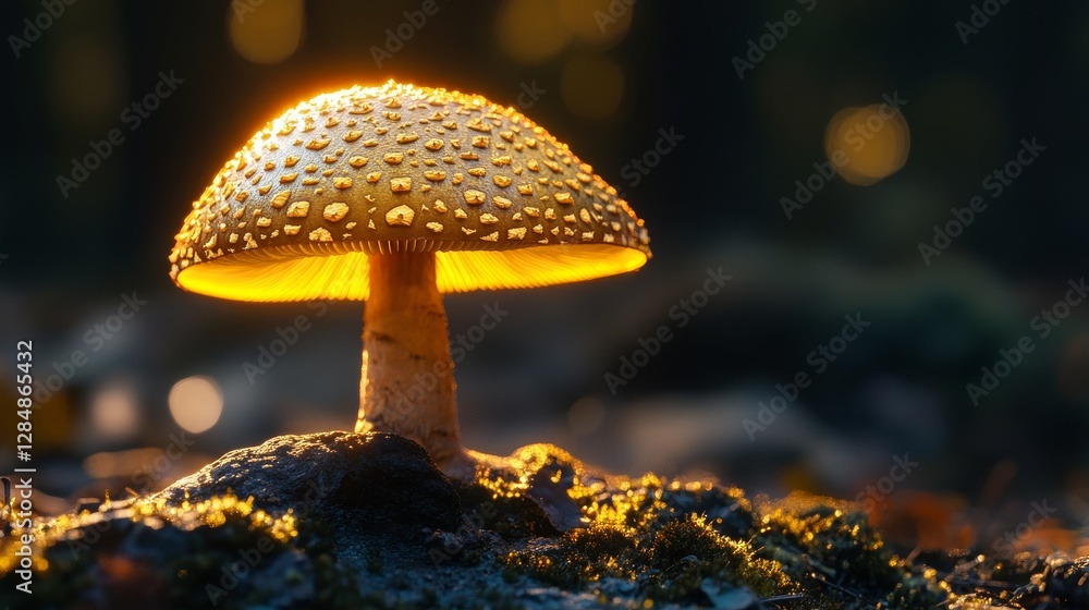 Fototapeta premium mushroom with shadow on yellow background