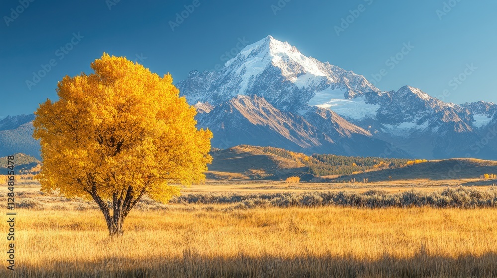 Fototapeta premium Golden Autumn Tree Mountain Meadow