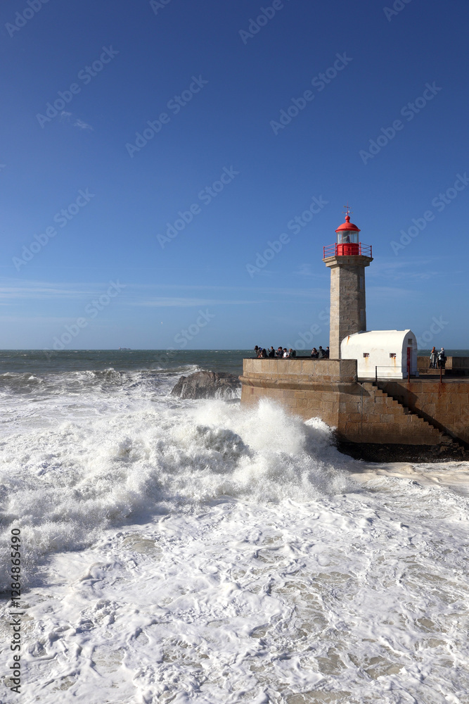 lighthouse on the coast in Porto, Atlantic Ocean lighthouse on the coast in Porto, Atlantic Ocean