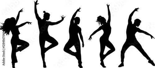 Collection silhouette of female dancer in action pose. Silhouette of slim women in dancing pose.
