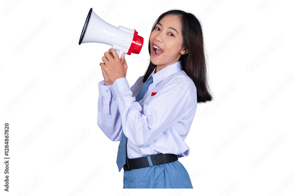 Indonesian Female High School Students in Uniform with Megaphone Isolated Transparent Indonesian Female High School Students in Uniform with Megaphone Isolated Transparent