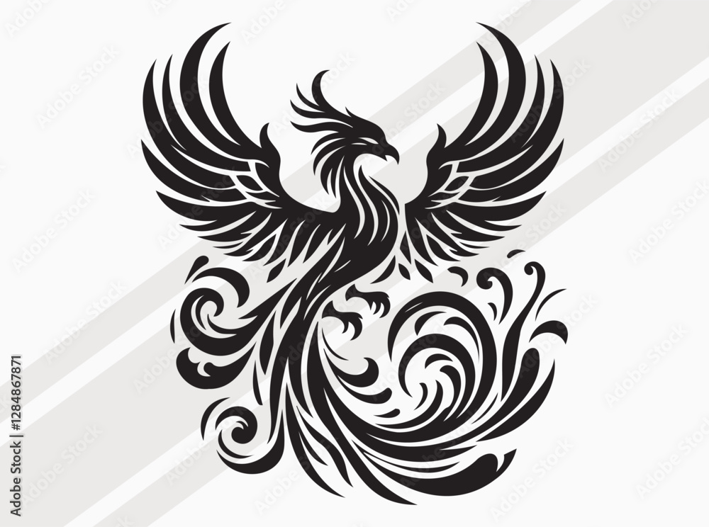 Fototapeta premium Phoenix Silhouette Black Color Mythical Firebird Vector Art and Clipart for Designs