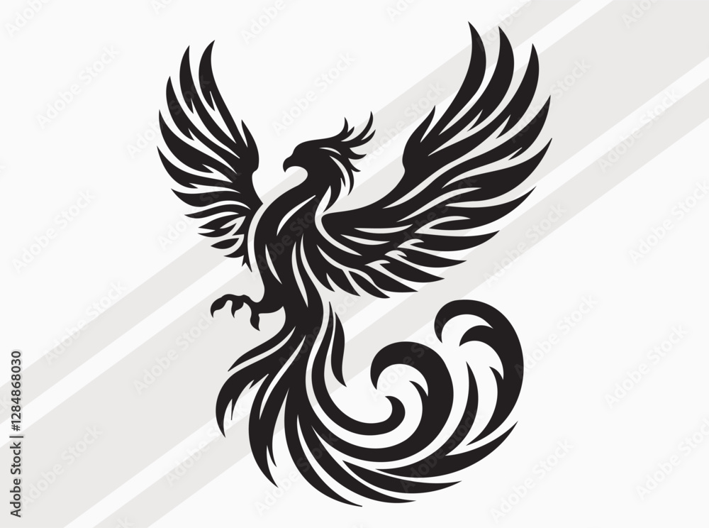 Fototapeta premium Phoenix Silhouette Black Color Mythical Firebird Vector Art and Clipart for Designs