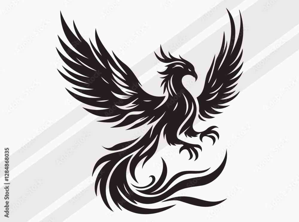 Fototapeta premium Phoenix Silhouette Black Color Mythical Firebird Vector Art and Clipart for Designs
