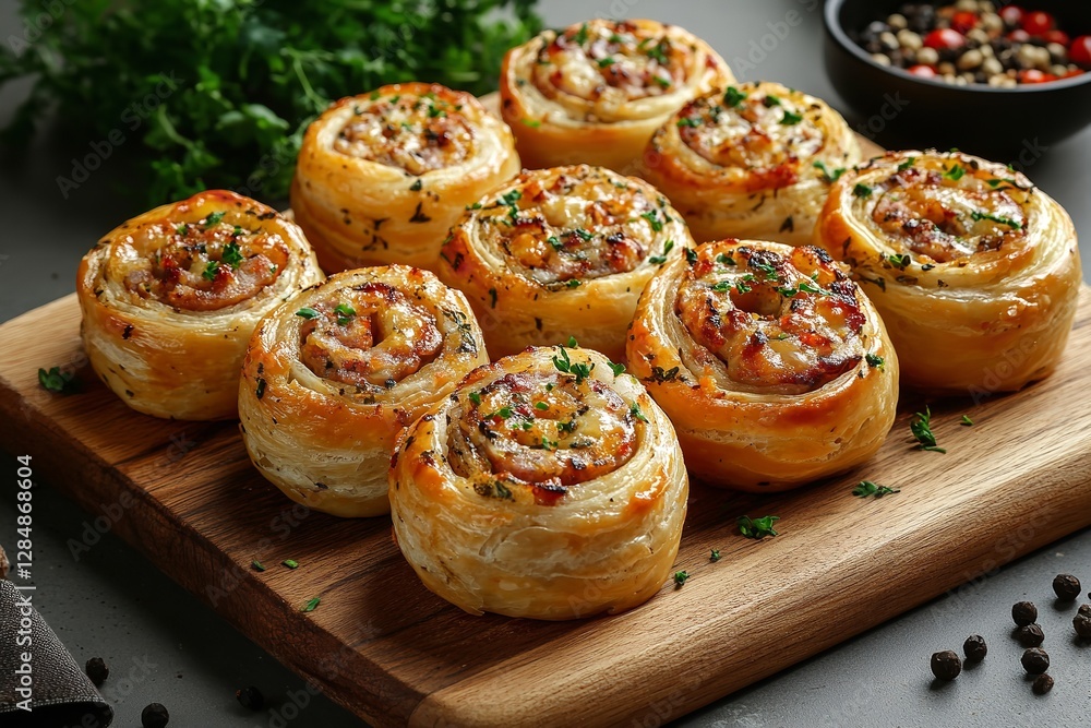 Sausage Rolls with Ketchup on Wooden Board, Fast Food Concept, Isolated on Gray Background Sausage Rolls with Ketchup on Wooden Board, Fast Food Concept, Isolated on Gray Background