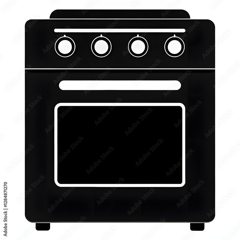 Black Oven silhouette on white background, minimalist style, monochrome Black Oven silhouette on white background, minimalist style, monochrome