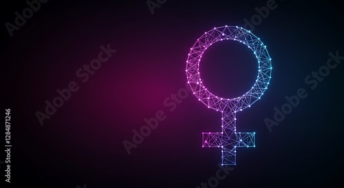Glowing Female Symbol: A Neon-Pink Polygonal Design