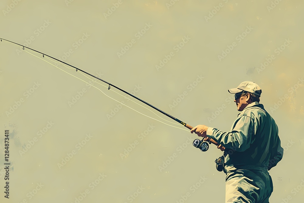 A man holding a fishing rod pretending to cast a line in front of the water A man holding a fishing rod pretending to cast a line in front of the water
