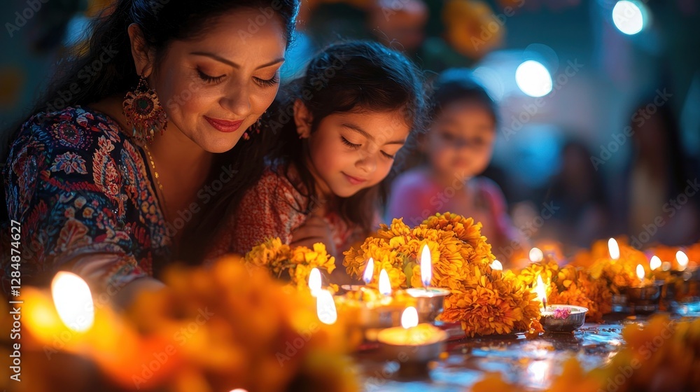 Joyful Celebration of Lights and Colors with Family During Festival Joyful Celebration of Lights and Colors with Family During Festival