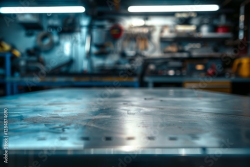 Wallpaper Mural Metal blank table top with blurred automotive tools Torontodigital.ca