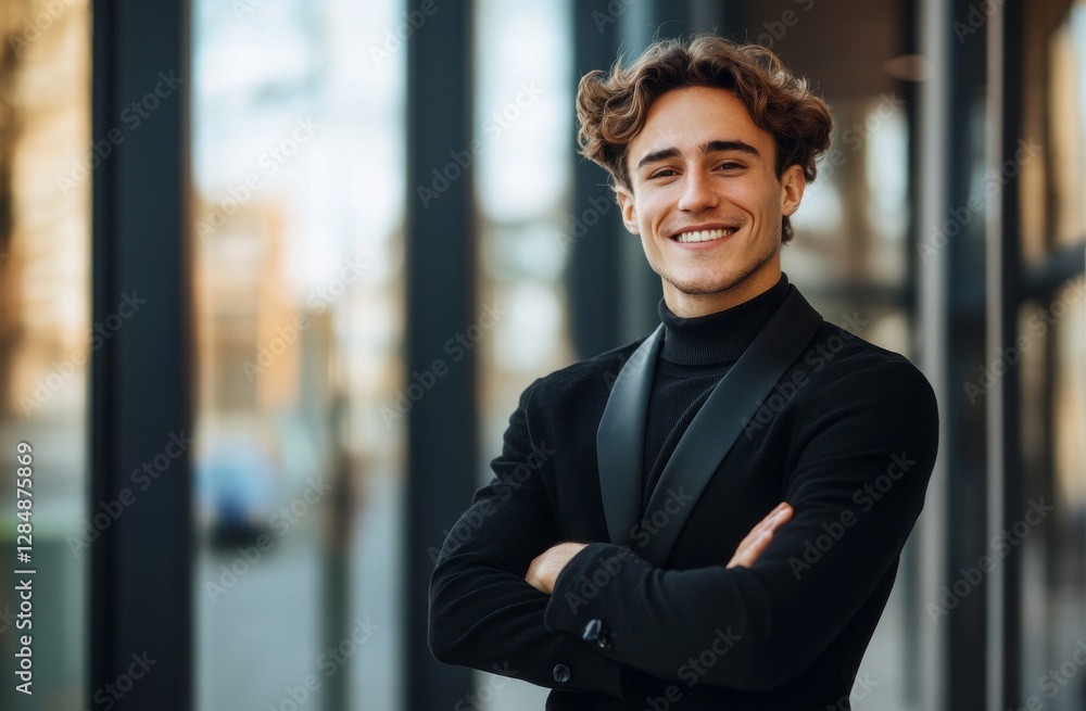 A studio portrait of a good-looking, cheerful young man dressed in formal attire, smiling directly at the camera with a white backdrop A studio portrait of a good-looking, cheerful young man dressed in formal attire, smiling directly at the camera with a white backdrop
