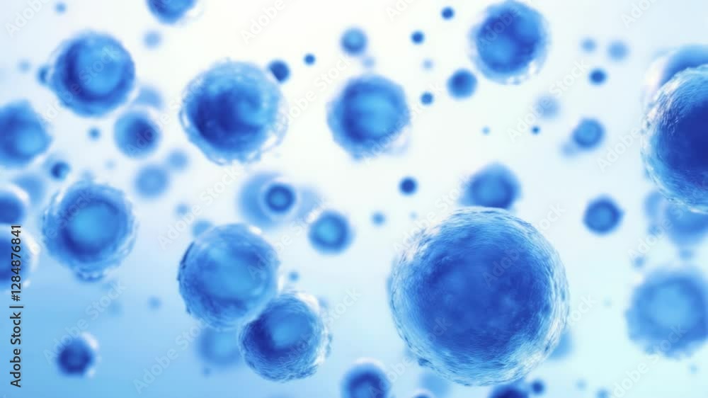 Microscopic View of Blue Cells in a Luminous Biological Environment Microscopic View of Blue Cells in a Luminous Biological Environment