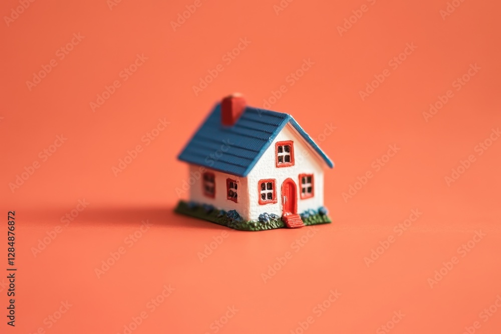 The Small Toy House Against Orange Background Looks Pleasant The Small Toy House Against Orange Background Looks Pleasant
