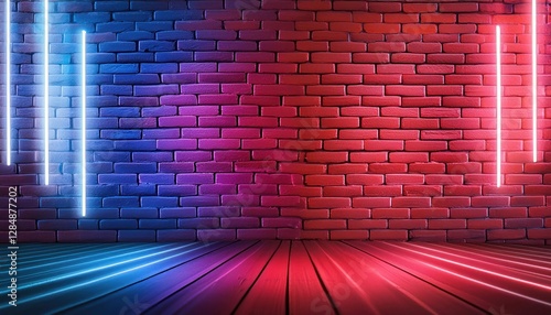 Vibrant Neon Lights Brick Wall Background Red Blue