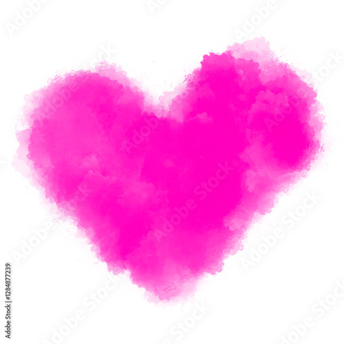 Vibrant pink watercolor heart symbolizing love and affection in art, isolated on transparent background.