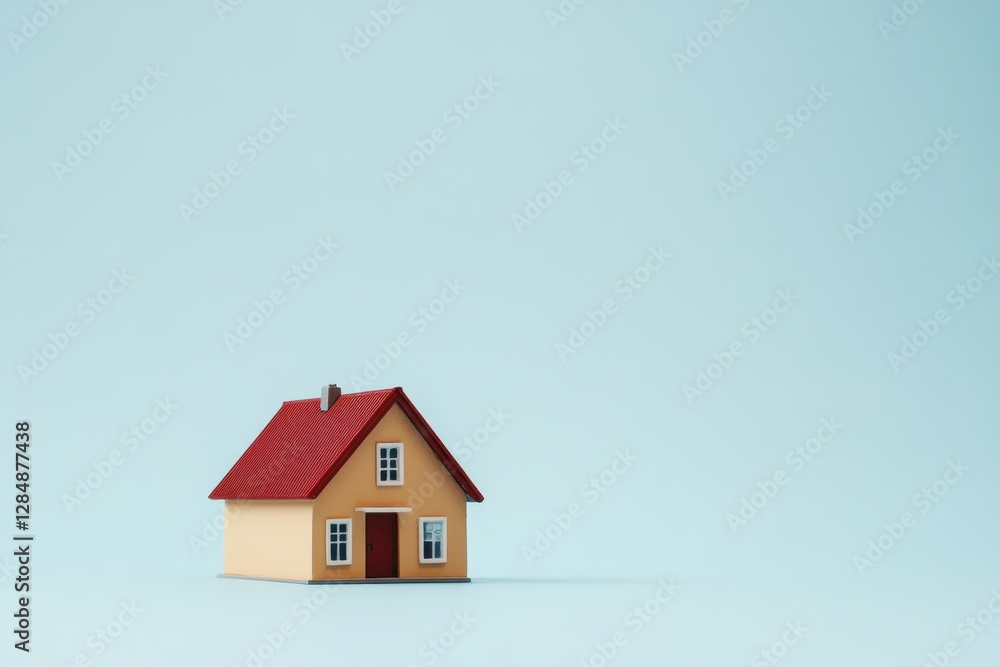 The Small House with Red Roof Isolated on Blue Background The Small House with Red Roof Isolated on Blue Background