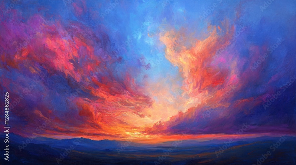 Fototapeta premium Vibrant Sunset Over Mountains with Colorful Cloud Formation
