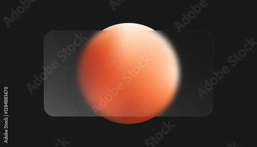 transparent Glassmorphism texture frame for text with black background and orange sphere