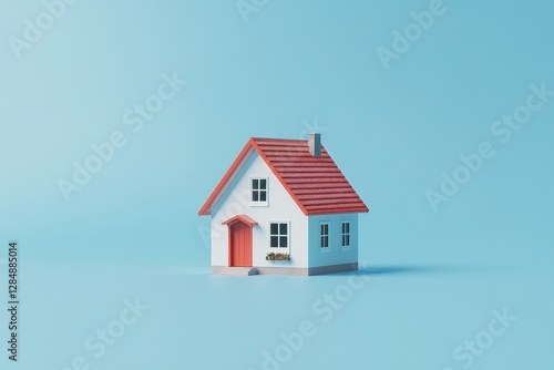 Wallpaper Mural A Small White House with Red Roof on a Light Blue Background Torontodigital.ca