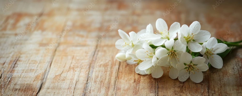 Elegant white flowers on rustic wooden surface highlighting natural beauty and tranquility Elegant white flowers on rustic wooden surface highlighting natural beauty and tranquility