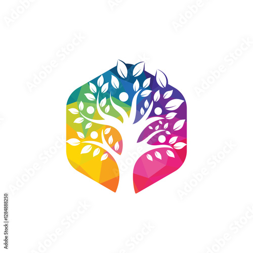 Tree people logo. Healthy people logo design. Human life logo icon of abstract people tree vector.