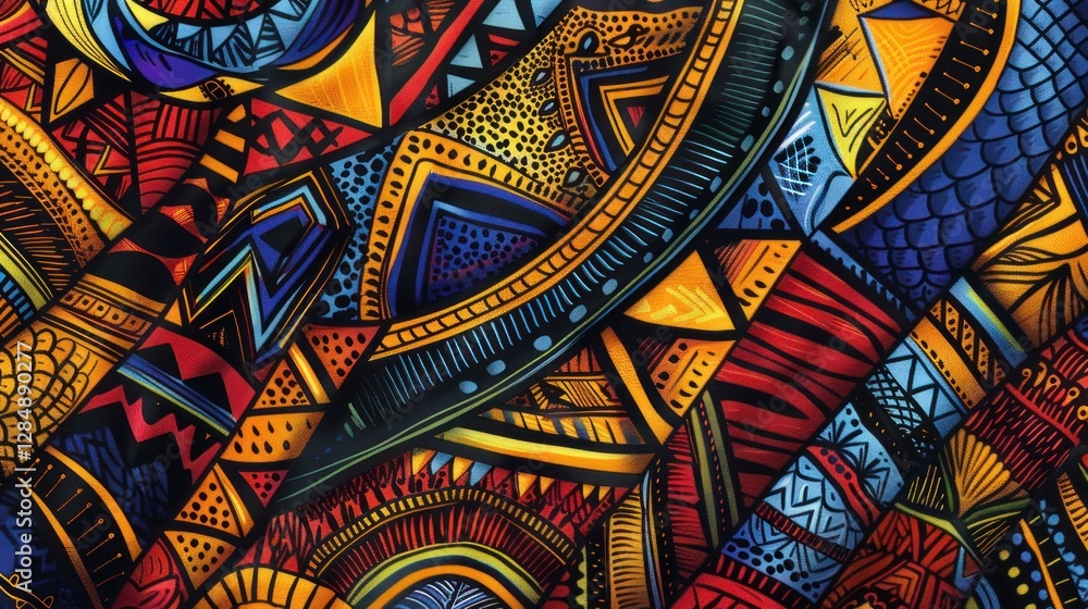 Fototapeta premium Vibrant African Tribal Print Fabric Design Bold Geometric Patterns