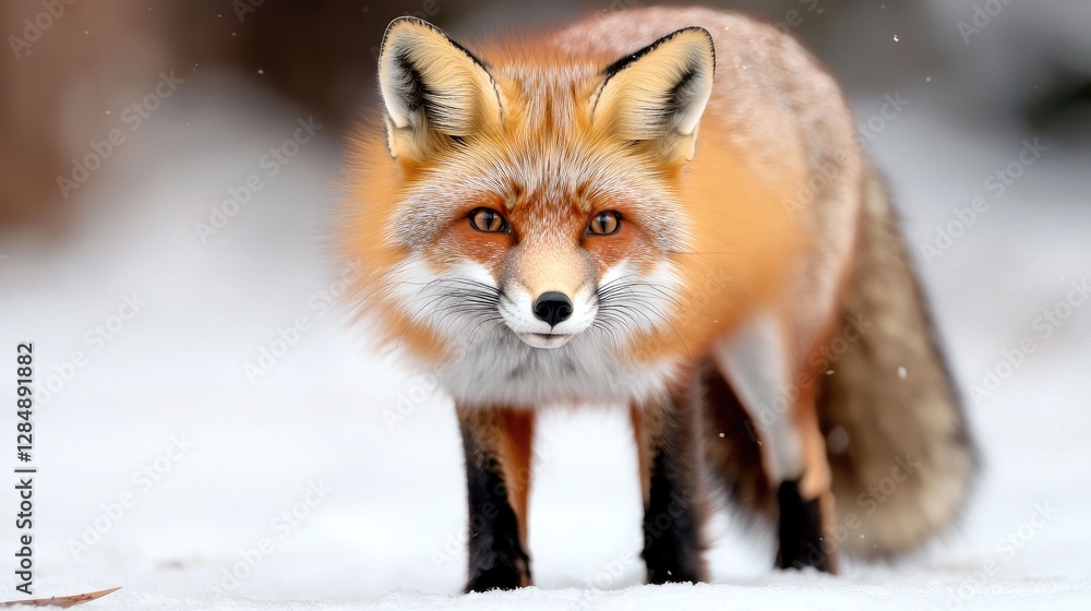 Obraz premium Red Fox in Snowy Landscape, Front View, Wildlife Photo