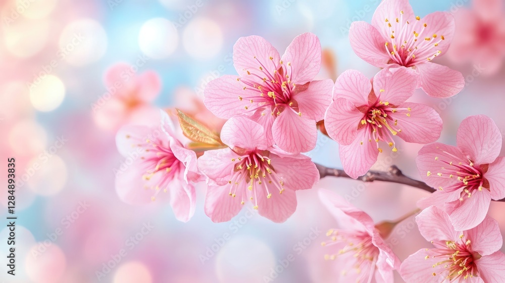 Cherry blossoms burst into bloom, filling the air with color and fragrance. Soft pink petals highlight the freshness of spring and nature's awakening in a peaceful setting Cherry blossoms burst into bloom, filling the air with color and fragrance. Soft pink petals highlight the freshness of spring and nature's awakening in a peaceful setting