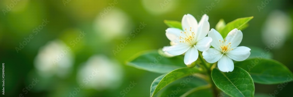 Delicate white jasmine flowers blooming in the garden, fresh, garden Delicate white jasmine flowers blooming in the garden, fresh, garden
