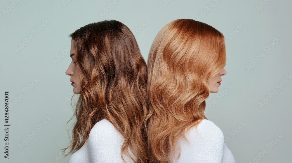 Fototapeta premium Contrast of Two Women with Different Hair Colors and Textures
