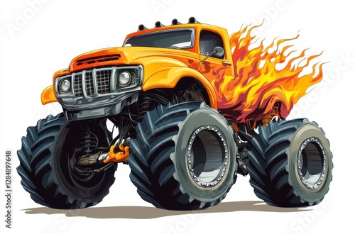 Fiery Orange Monster Truck Illustration