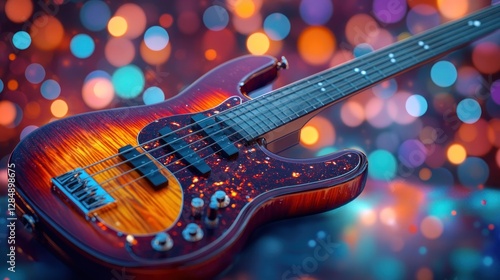 Colorful Bass Guitar in Bokeh Background photo