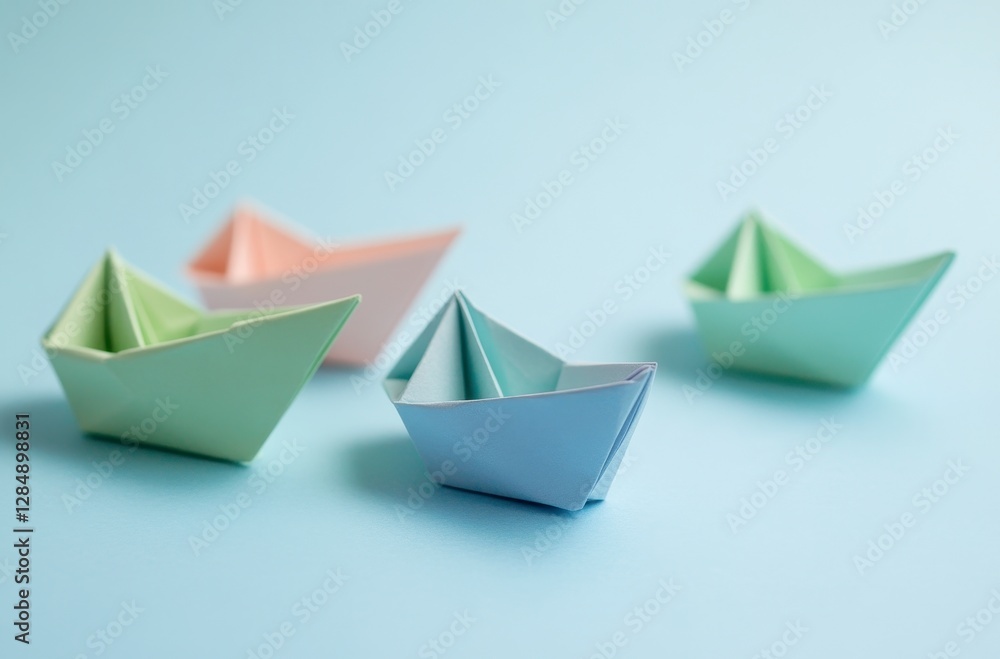 Pastel Paper Boats on Light Blue Background Pastel Paper Boats on Light Blue Background