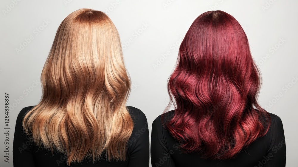 Fototapeta premium Stylish Hair Colors on Two Women Showcasing Beautiful Waves