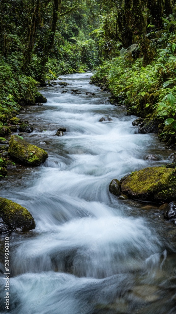 Serene River Flowing Through Lush Green Forest Landscape Serene River Flowing Through Lush Green Forest Landscape