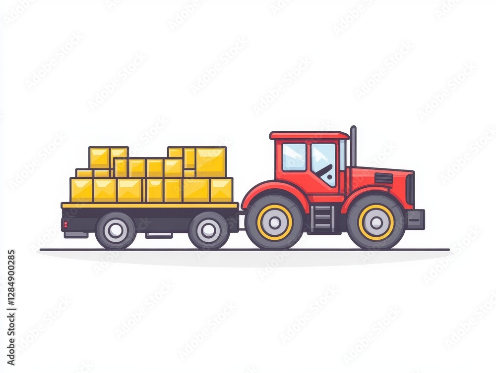 Fototapeta premium Red Tractor Hauling Yellow Boxes Pixel Art Illustration