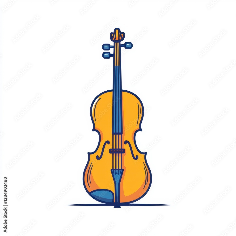 Fototapeta premium Yellow Violin Line Art Illustration on White