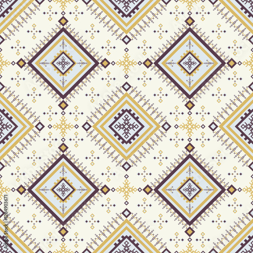 Ethnic seamless geometric pattern. Design for fabric, clothing, wallpaper, wrapping, carpet, curtain, cushion, bedspread, decoration, textile, sarong and embroidery. photo