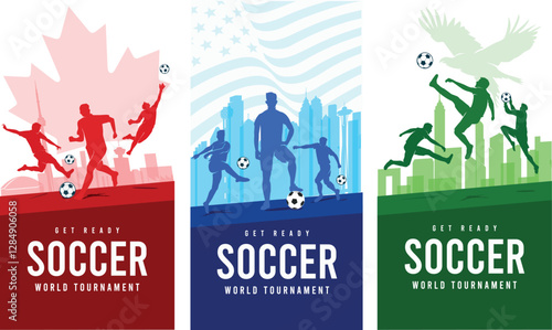 Great editable vector file of world soccer or football tournament players silhouette in the front of landmark buildings and colors as country symbol with modern style best for your design and print