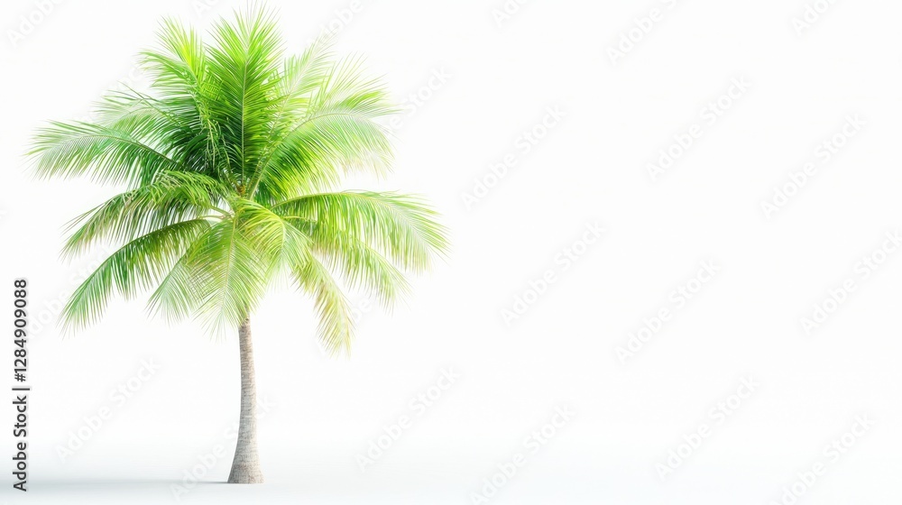 Obraz premium Single coconut palm tree, white background, tropical vacation, design element