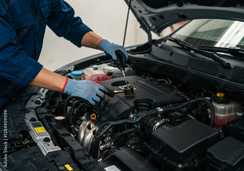 custom made wallpaper toronto digitalCar Maintenance: Mechanic Inspecting Engine Room and Performing Oil Change